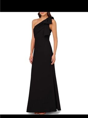 Adrianna Papell One-Shoulder Black Gown with Shoulder Bow